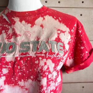 Distressed Ohio State Buckeyes Bleach-Wash Crop Top